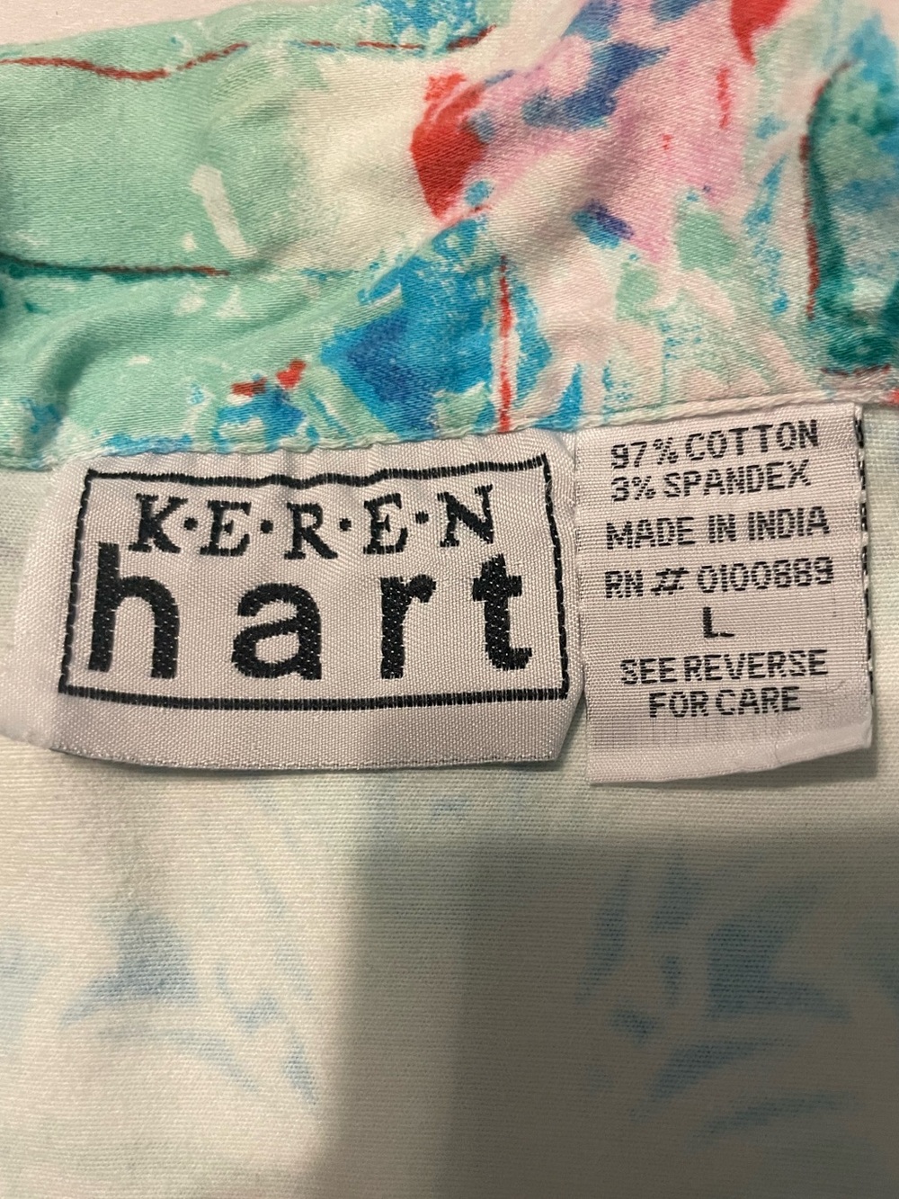 Karen Hart Abstract Print Stretch Cotton Jacket Mint Blue Pink Size Large - Picture 8 of 8